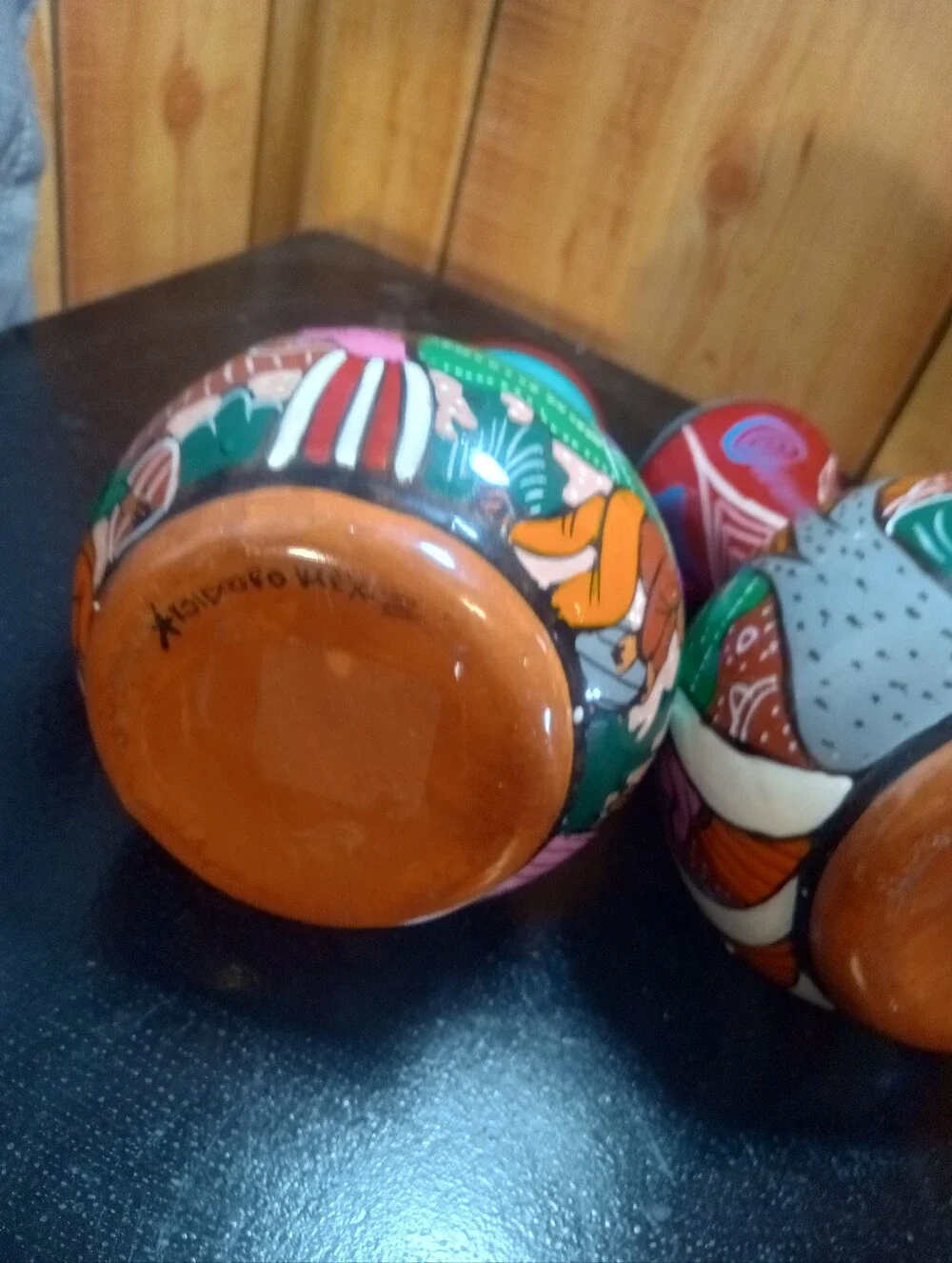 Hand-Painted Isidoore MexicTurquoise & Red Ceramic Vintage Vases